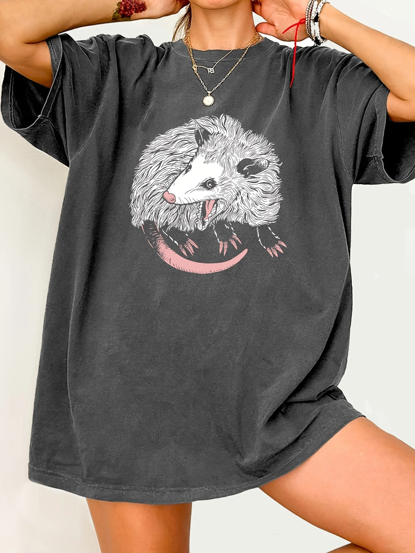 

Женская футболка больших размеров с креативным принтом животных, хлопковая дышащая модная и универсальная уличная одежда унисекс большого размера