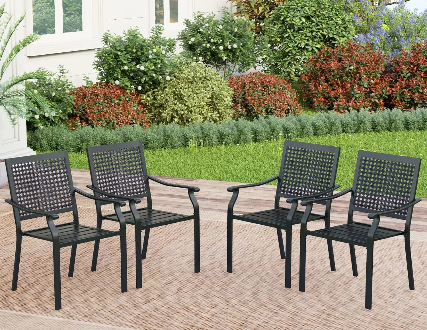 

Stackable Wrought Iron Patio Dining Chairs - Set of 4 Black Outdoor Chair Bistro Metal Chairs, Support 300 LBS