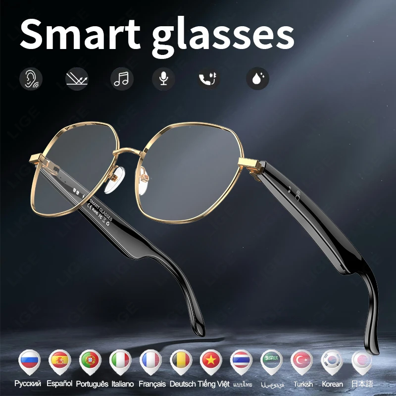 

LIGE Translate Eyeglasses AI Smart Bluetooth Sunglasses Voice Call Music Playing Translation Smart Glasses for Meeting Travaling