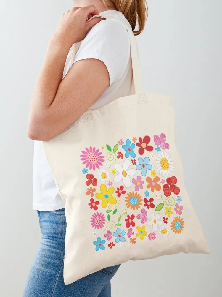 Whimsical Spring Flower Power Garden Square ? fatfatin Tote Bag canvas bags Candy bags bag for beach Customizable tote bag