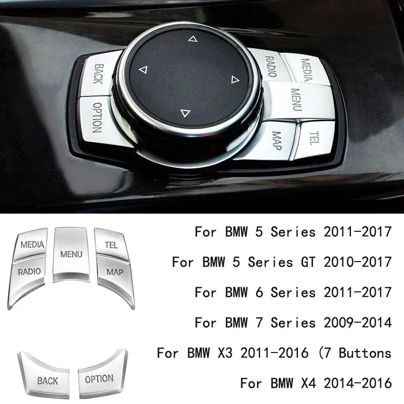 Car Multimedia Buttons Cover For BMW 5 6 7 Series GT  X3 X4 2011-2017 Multimedia Button Sticker Silver plating adhesive backing