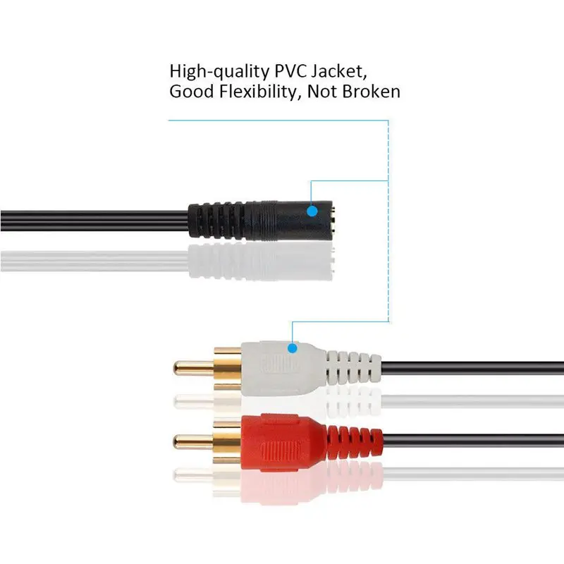 2-RCA męski na żeński 3.5Mm Jack Aux stereofoniczny kabel Audio