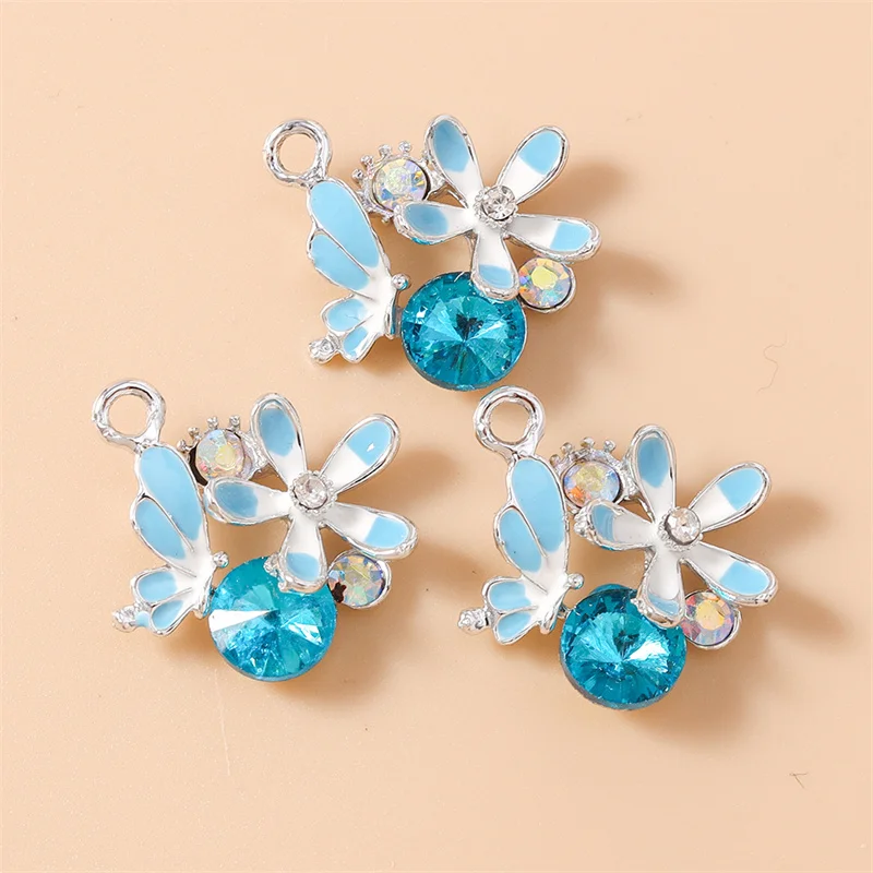 Leslie 10 Stück Wunderschöne Kristall-Schmetterlings-Blumen-Anhänger für DIY-Ohrringe, Halsketten, Schmuckherstellung, handgefertigte Accessoires – Detail 4