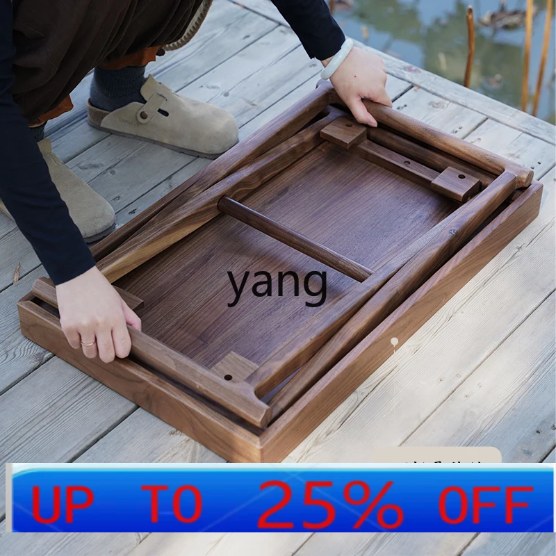 

LMM folding black walnut solid wood bay window balcony tea room outdoor portable small tea table