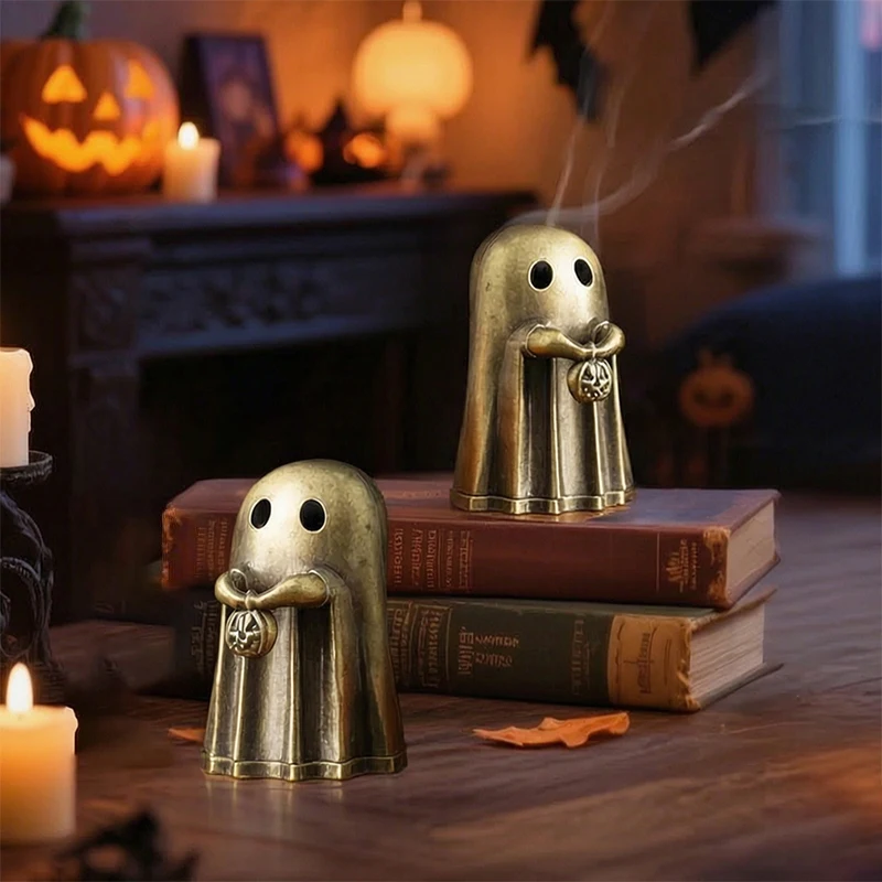 Geister-Räuchergefäß, Räucherstäbchenhalter aus Zinklegierung, Vintage-Bronze-Kürbis für Räucherstäbchen, Goth-Hexen-Schreibtischdeko, Halloween-Geschenk – Detail 10