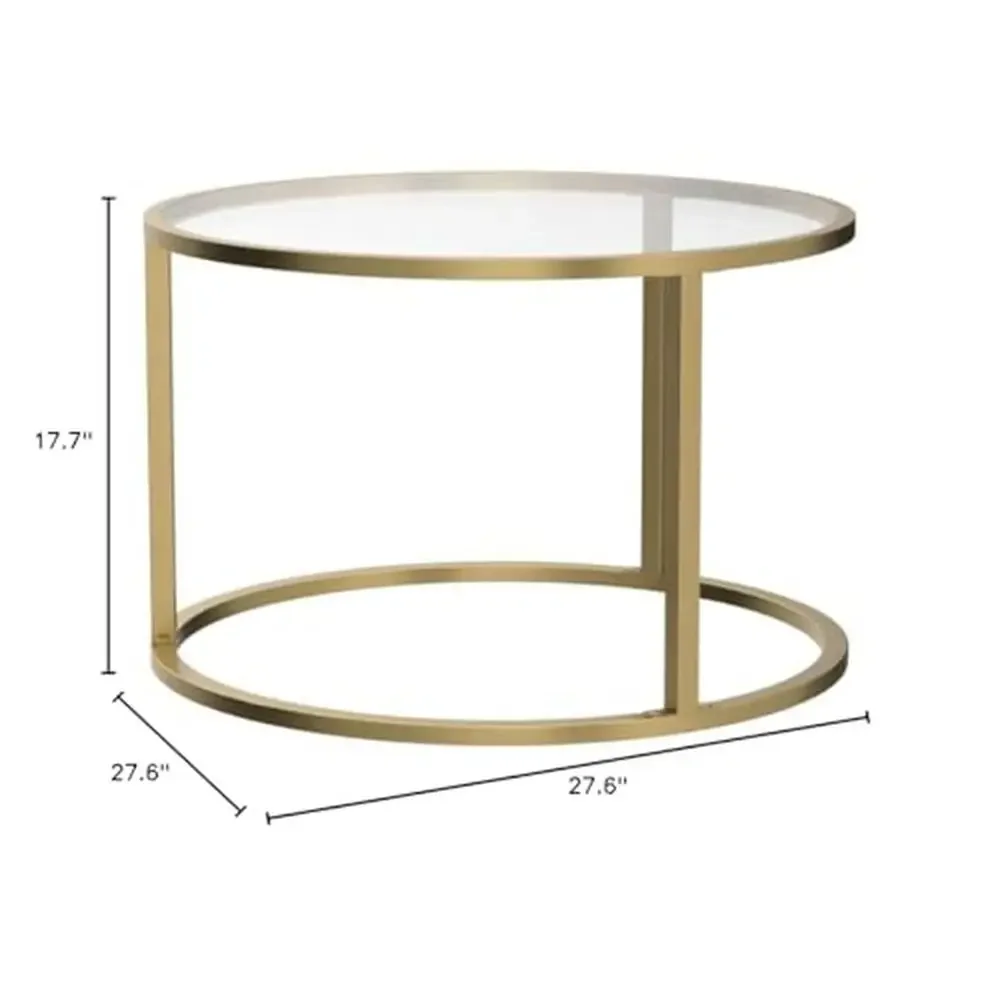 Round Glass Coffee Table Gold Frame Modern Living Room Center Table 27.6