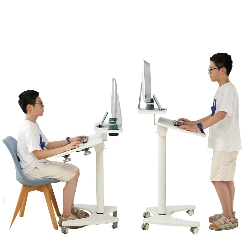 Ada home office double layers foldable stand up laptop rolling bedside movable height adjustable desk mobile standing table