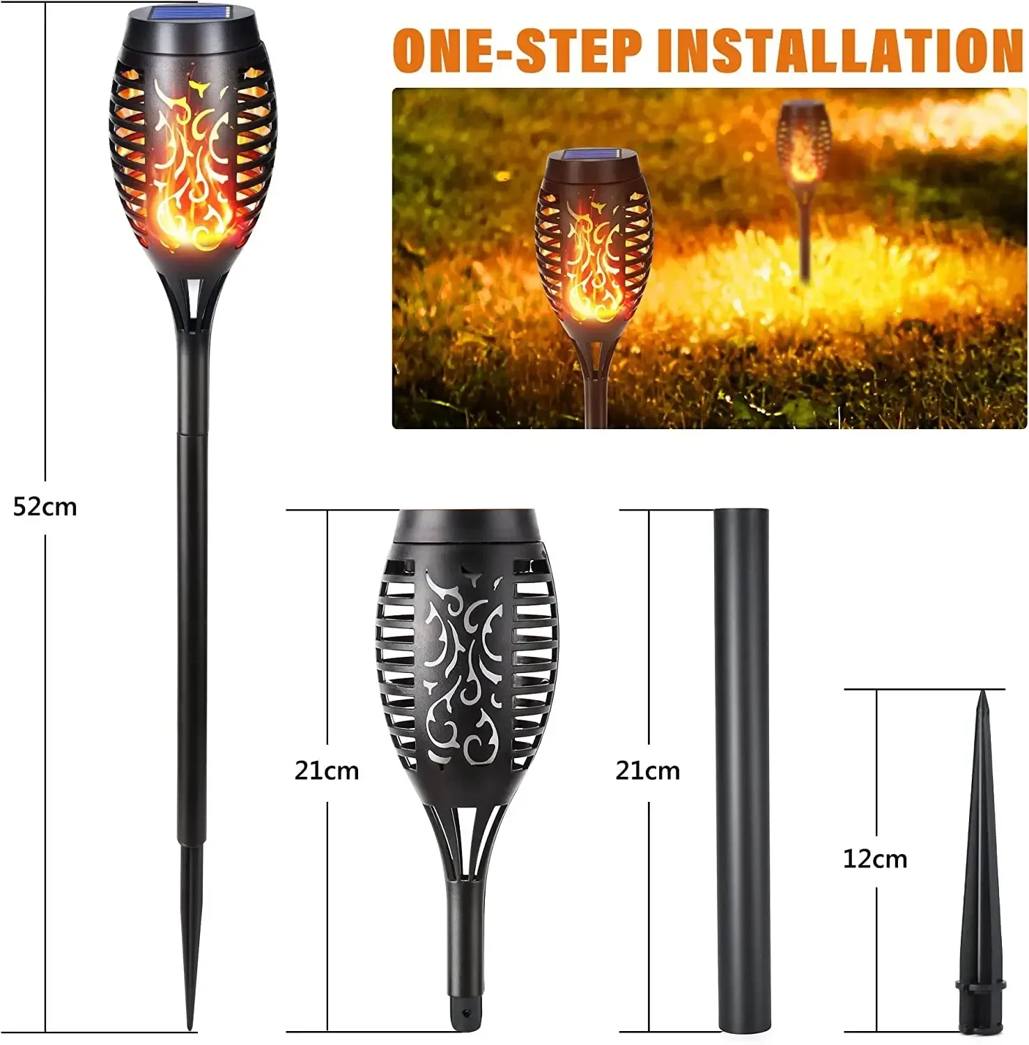 12/51/96LED Solar Flame Torch Light Flickering Light Waterproof Garden Decoration Outdoor Lawn Path Yard Patio Floor Lamp