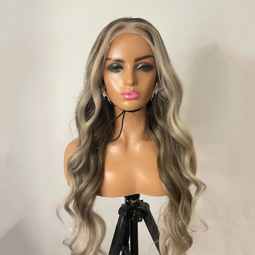 Ash Blonde Balayage Highlights Wig 100% Human Hair HD 13x4 Lace Front Glueless Wig Long Wavy Full Lace Wigs for Women 13x6 200%