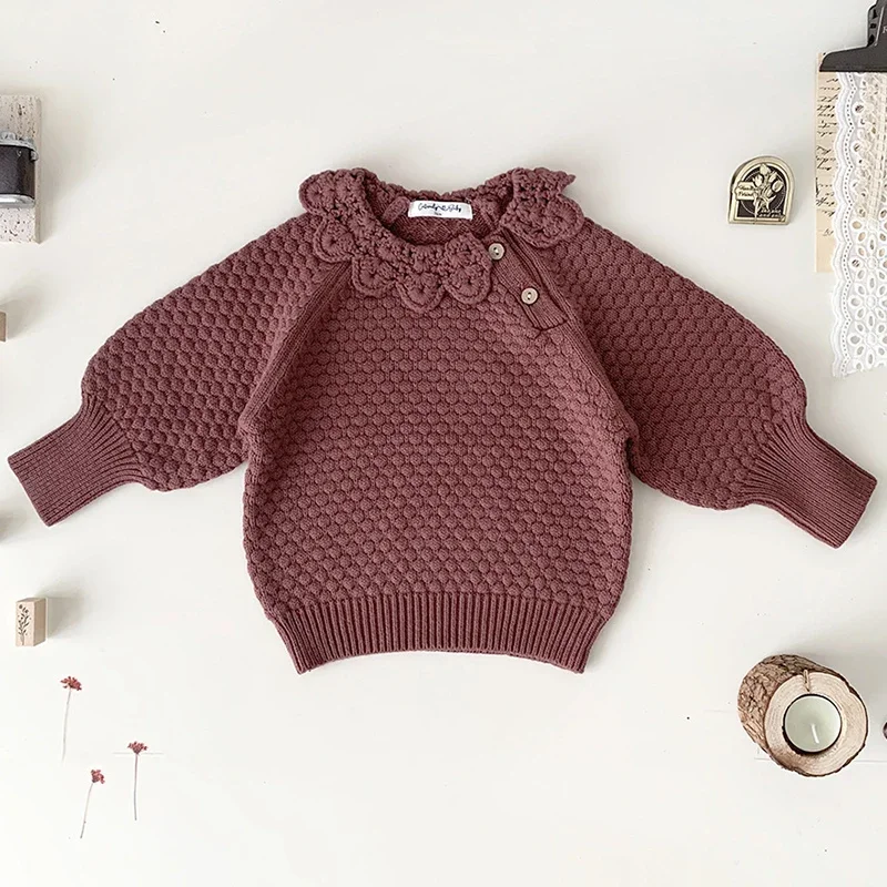 

Children Baby Loose Sweater Knitted Autumn Winter Baby Girl Clothes Toddler Lantern Sleeves Vintage Kint Pullover Baby Outerwear