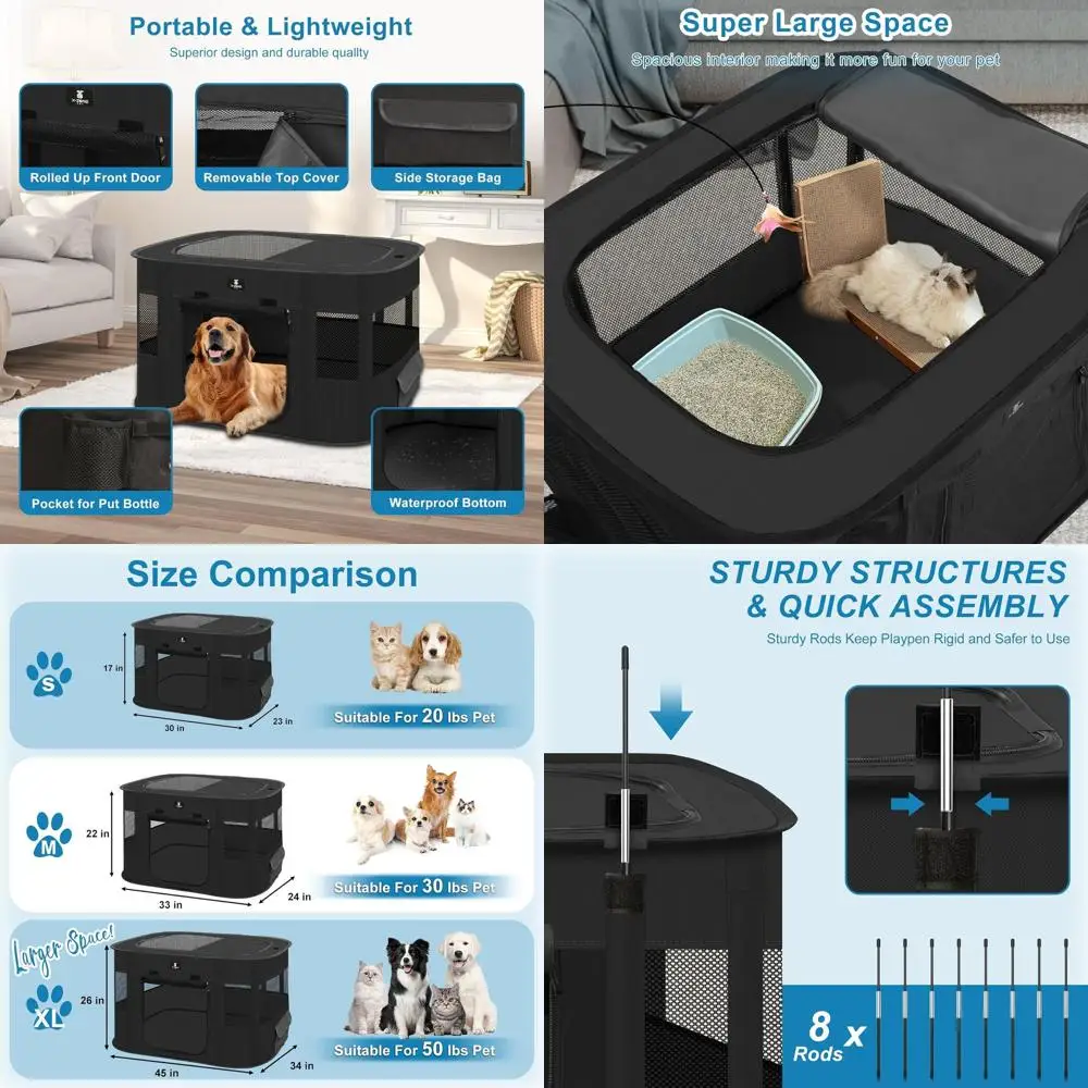 

Портативный большой вольер для собак для использования в помещении и на улице, черная клетка для животных 45 см с палаткой