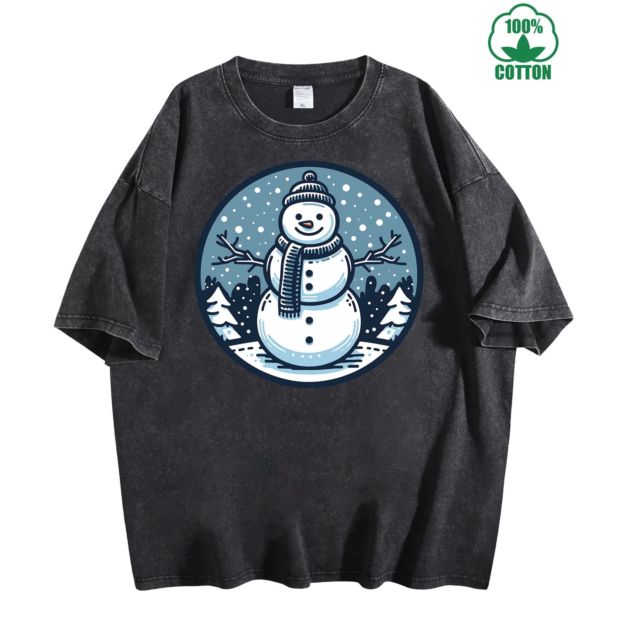 

Christmas Snowman Vintage Washed T-Shirt 230g 100% Cotton Unisex Comfortable Oversized Streetwear