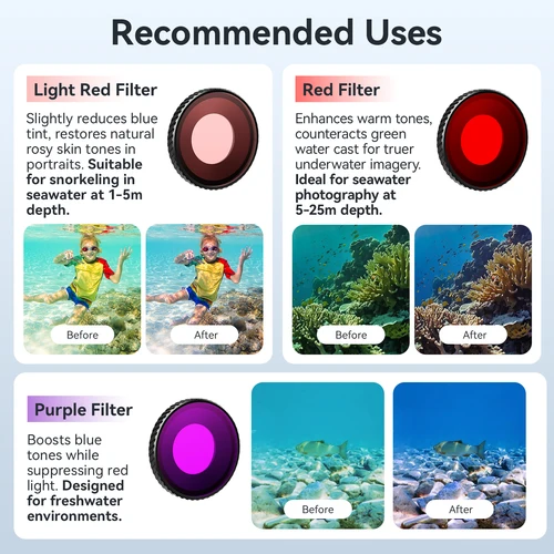 Imagen 2 del producto AMagisn filtro de buceo filtro de corrección de Color subacuático filtros de lente rojo/rosa/púrpura para DJI Osmo Action 4 5 Pro Accesorios