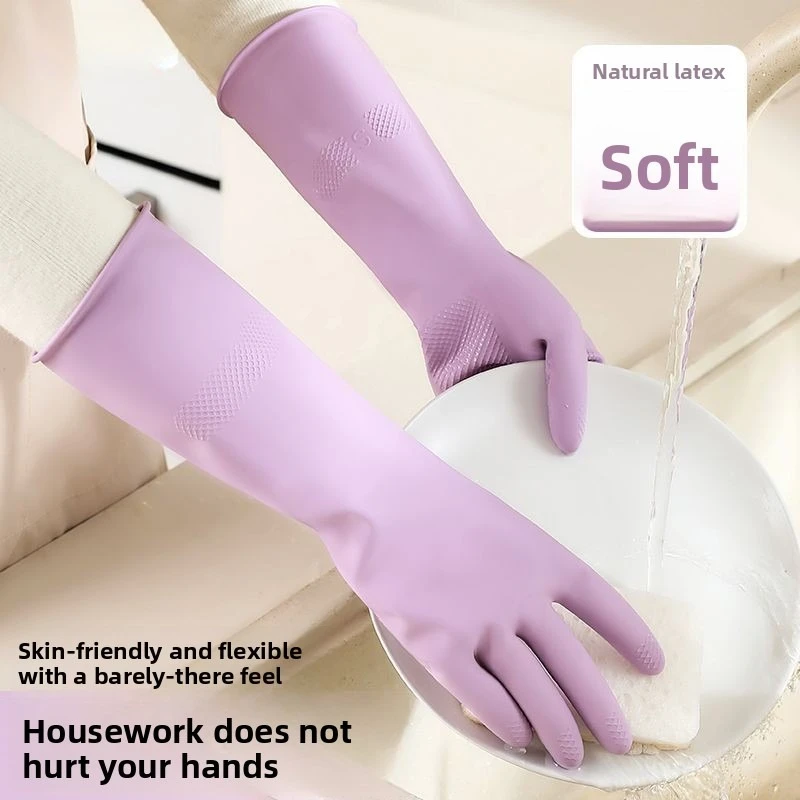 Latex Dish Washing Gloves,with Cotton Liner & Non-slip Grip,Water Resistant Reusable Rubber Glove,for Kitchen Bathroom Cleaning