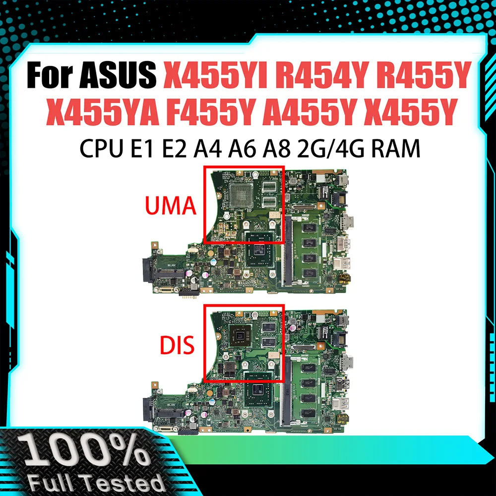 

Computer Mainboard For ASUS X455YI X455Y R455Y R454Y X455YA F455Y A455Y Laptop Motherboard E1 E2 A4 A6 A8 CPU 2G 4G RAM