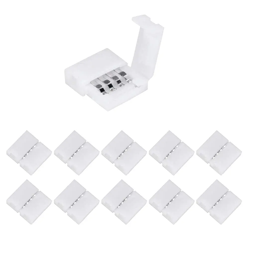 

10 Pcs LED Strip Connectors 4 Pin 10mm Unwired Solderless Adapter Extension for 5050 RGB Multicolor LED Strip Lights