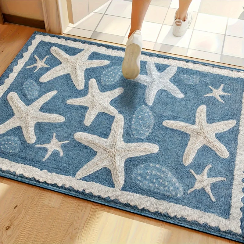 VIKAMA Ocean Style Bathroom Floor Mat, Bathroom Entrance Absorbent Mat, Shower Room Anti Slip Carpet Home Decoration