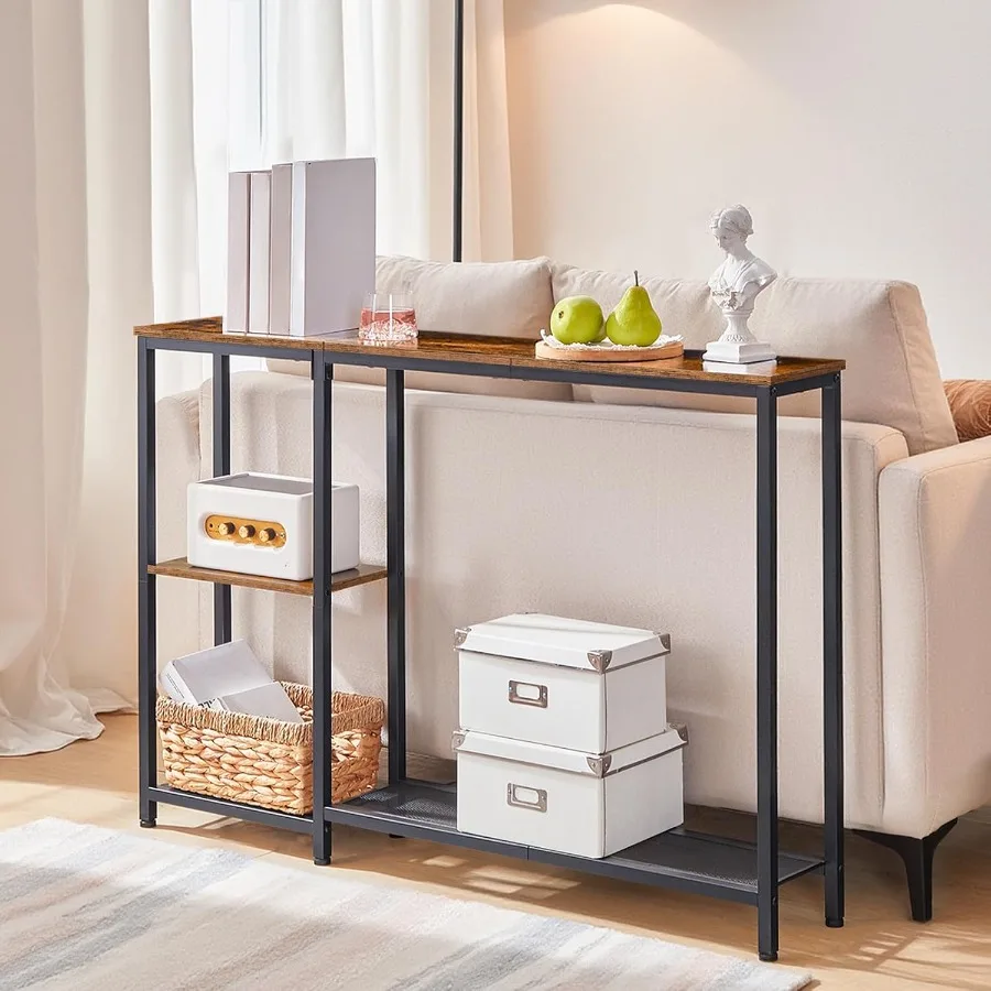 Narrow Console Table 44.9 Skinny Sofa Behind Couch Table with Storage Shelves Long Entryway Table for Living Room Foyer Hallway