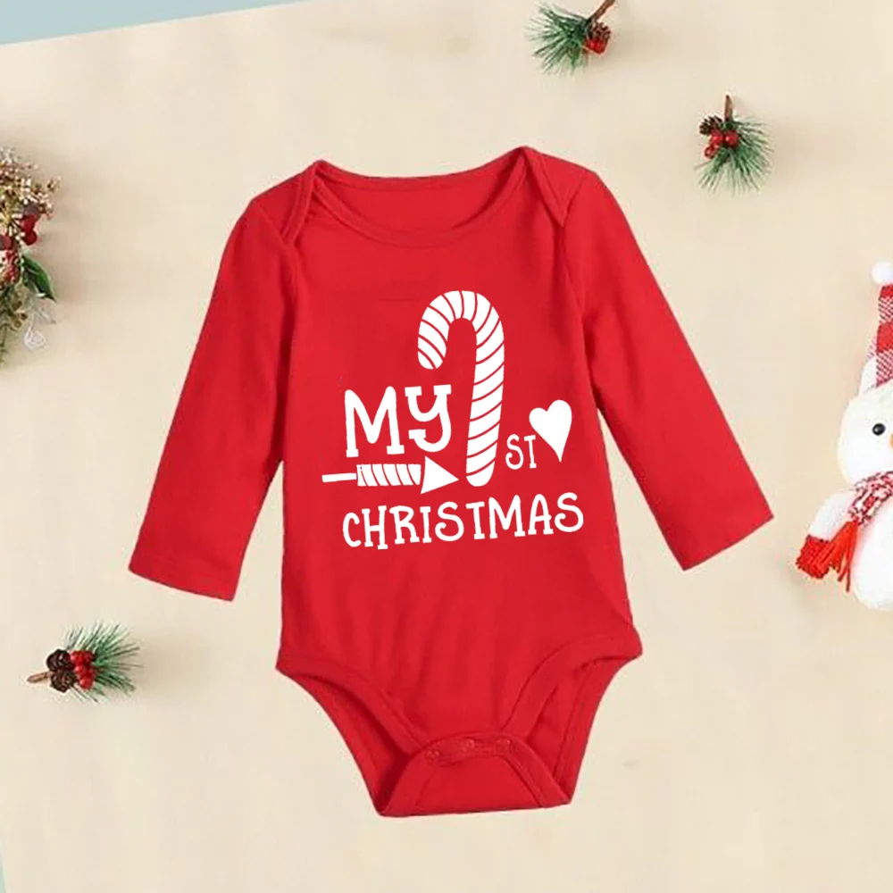 My 1st Christmas Deer Print Baby Bodysuit Cotton Romper Infant Boy Girls Unisex Long Sleeve Jumpsuit Clothes Toddler Xmas Outfit