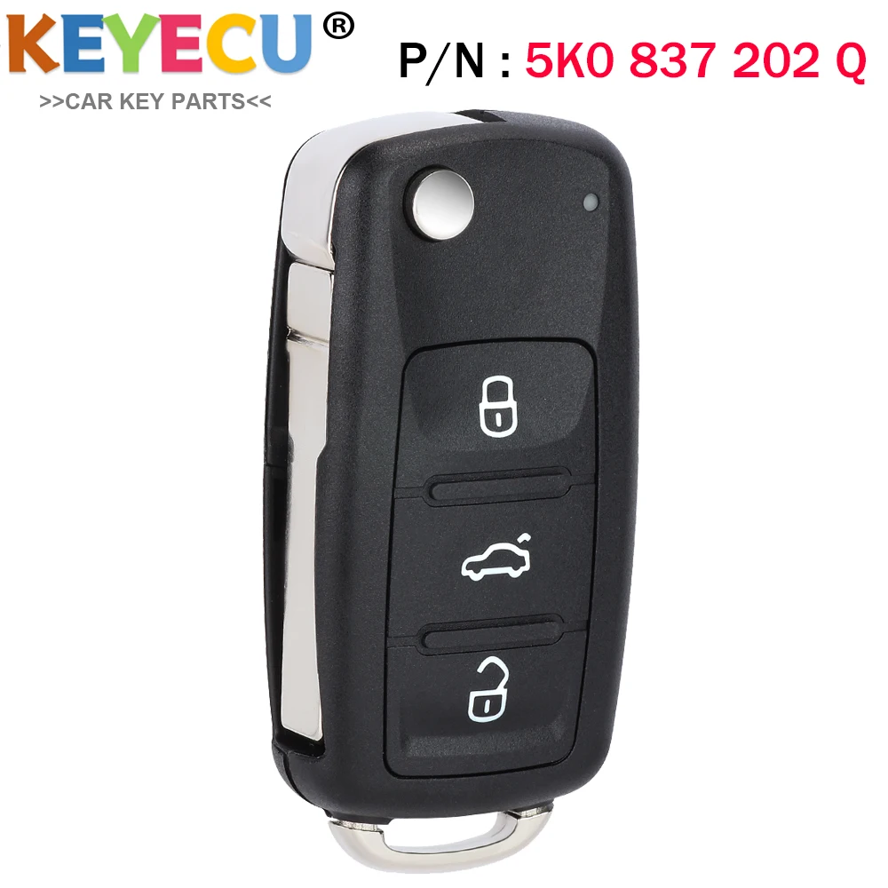 Keyecu 5K0 837 202 Q for Volkswagen Beetle Caddy Golf Jetta 2011 2012 2013 Remote Car Key 3 Button 434MHz ID48 Chip 5K0837202Q