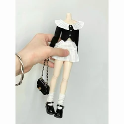 New Blythe Clothes Flounce Collar Tops Long Sleeved Slit T-shirt White Pleated Mini Skirt for Blyth OB24 Pullip 1/6 Doll Outfit