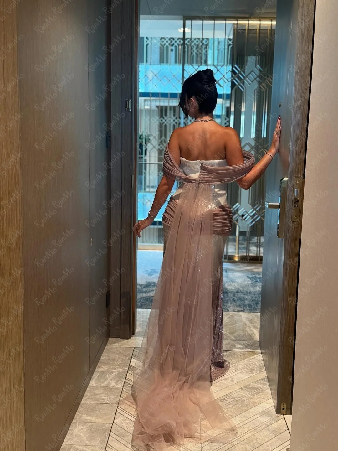 Ranmo Night Elegant Evening Dresses Backless Prom Gowns Floor-Length Shiny Sequins Party Dresses Vestidos de noche Customized