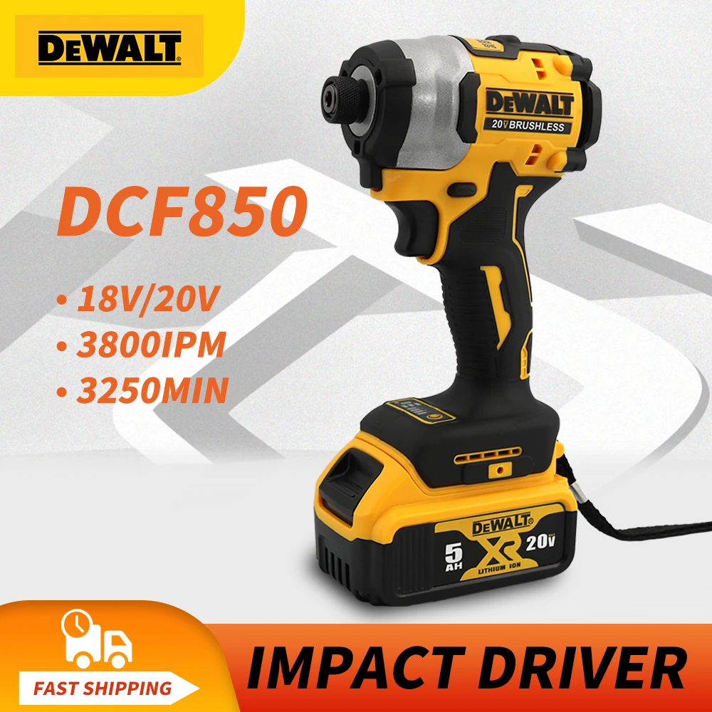 Dewalt DCF850 해머 드릴, 20V 임팩트 드라이버, 205NM 브러시리스 모터, 무선 충전식 스크루 드라이버, 전기 임팩트 드릴 