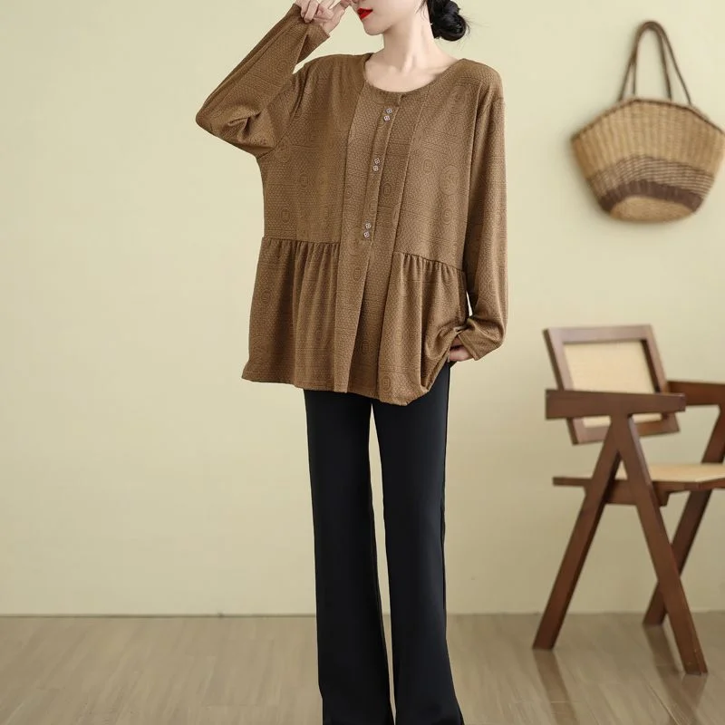 

Новая футболка в китайском стиле с длинными рукавами, женский свободный топ с круглым вырезом