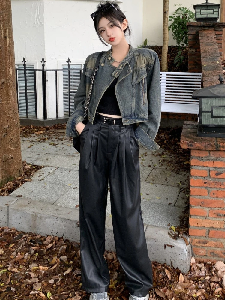 Y2k Vintage Harajuku Jeans Jackets Women's Short Tops Cowboy Coats Streetwear Long Sleeve Cardigan Denim Outerwear Denim Jacket