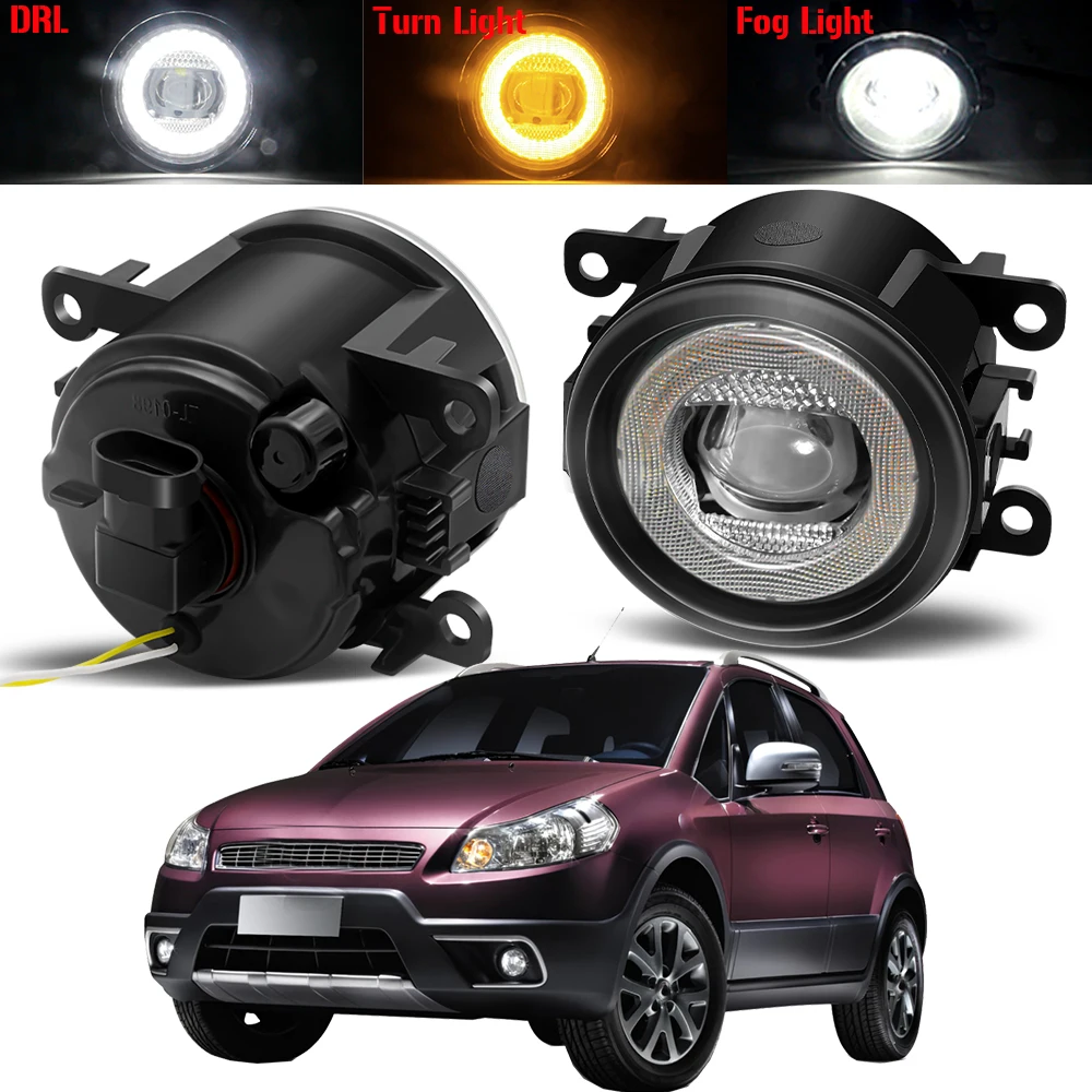 

2 X Car Angel Eye Fog Light Assembly For Fiat Sedici 2009-2016 30W 8000LM LED Fog Turn Signal Daytime Running Lamp DRL H11 12V