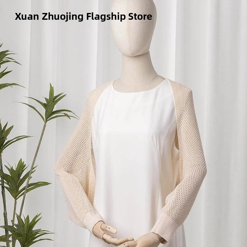 

Женская летняя верхняя одежда: вязаный свитер с ажурным узором, для защиты плеч в кондиционируемых помещениях, из чистого хлопка, плотный