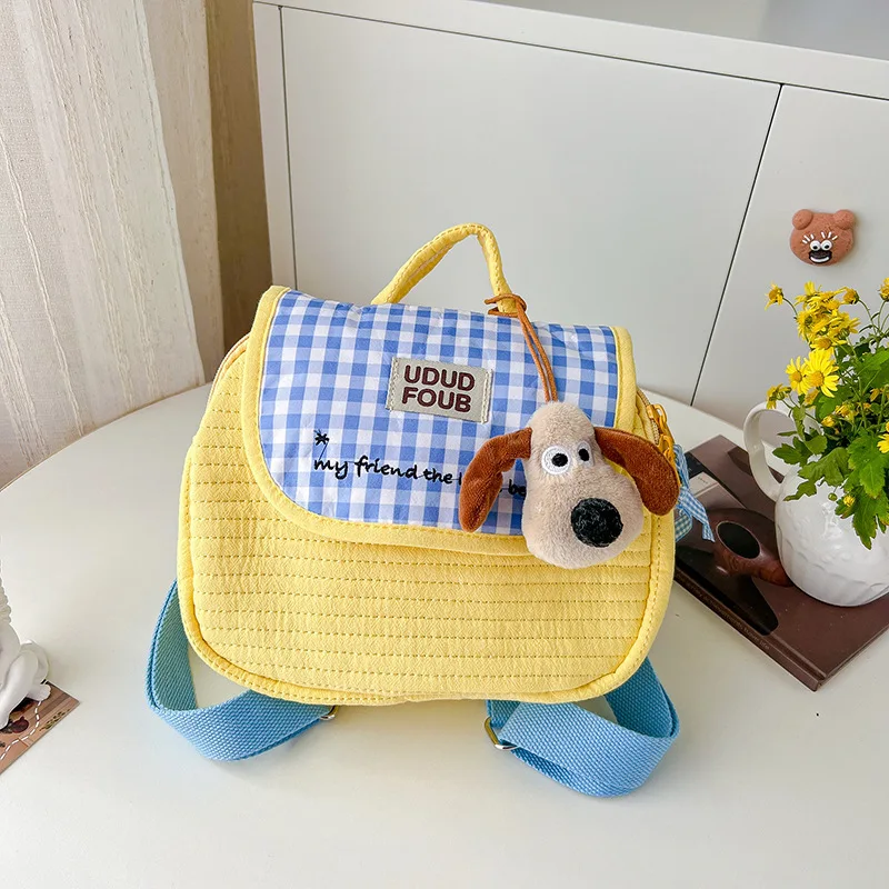 Korean version of the quilted backpack new embroidery plaid girls backpack out of the street cotton backpack changing bag