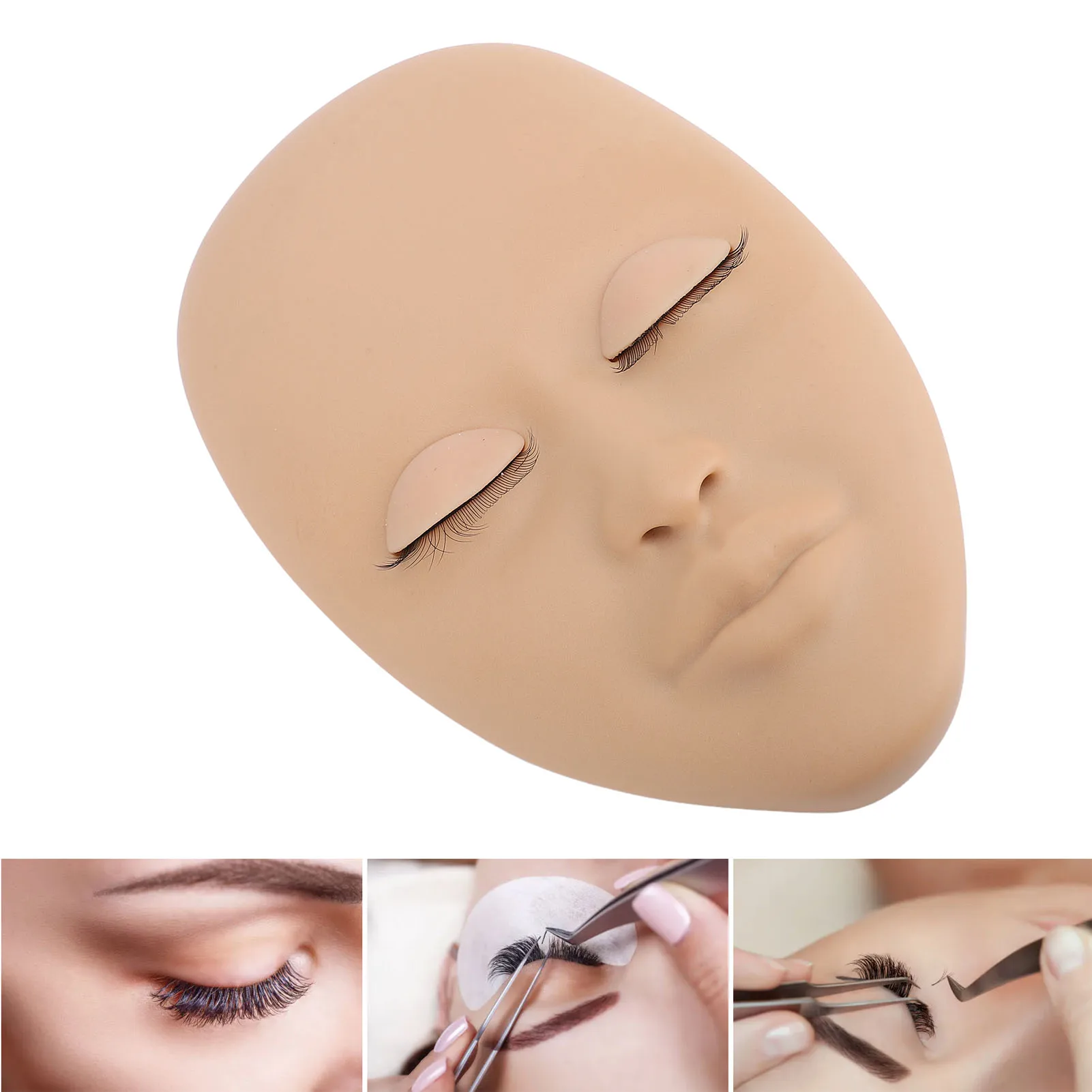 Cabeza de maniquí para extensión de pestañas, práctica de extensión de pestañas, cabeza de maniquí de silicona elástica, reutilizable, habilidad mejorada para maquillaje