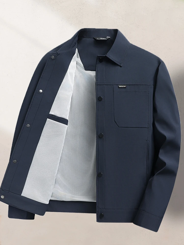 

Busin Adstrative Men's Jaet Coat Spring Autumn Middle-aged Flip Collar High-end Stand Fit Windproof Polyester