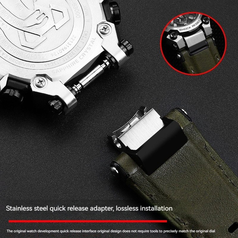 For Casio G-SHOCK MTG-B3000 Italian leather strap MTG B3000 Cowhide watch strap Modified Stainless steel Adapters Connector