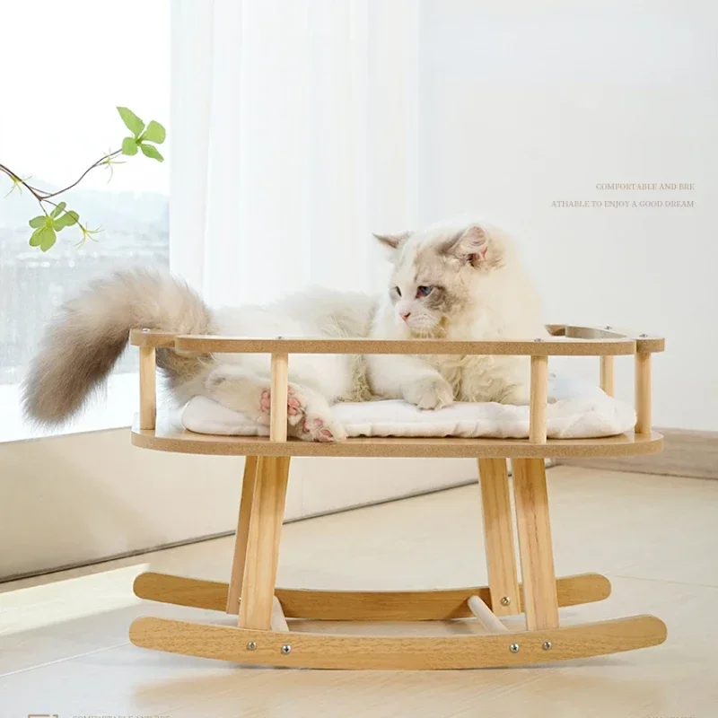 Cat Summer Wooden Lounger Four Seasons Breathable Pet Bed Moisture-Proof Cat Cradle Comfortable Design for Cat Relaxation