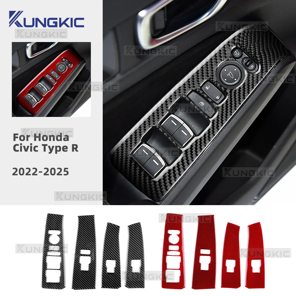 

Настоящее мягкое углеродное волокно для Honda Civic 11-го поколения Type-R FL5 2022 2023 2024 2025, кнопка подъема окна автомобиля, наклейка на панель, накладка