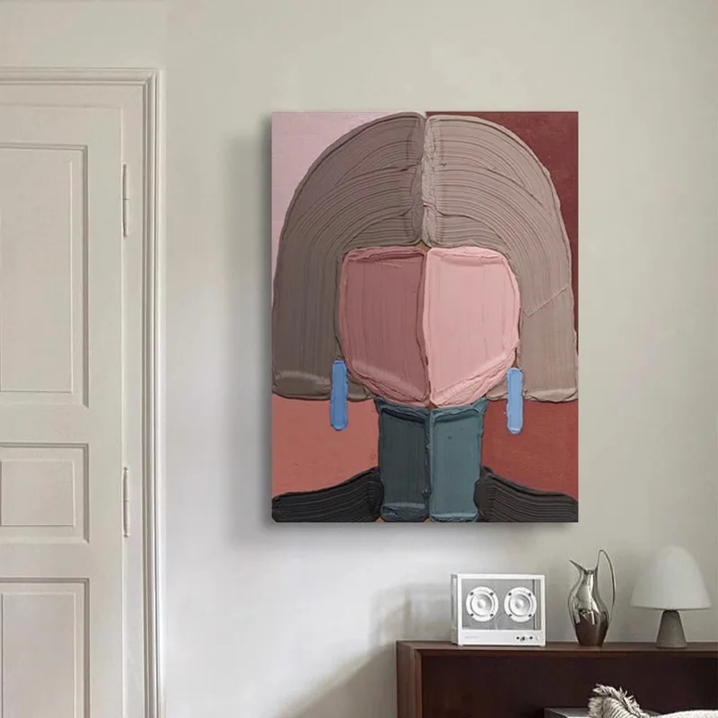 Abstract Woman Painting Prints Modern Wabi Sabi Girls Canvas Painting Wall Art for Porch Living Room Decoration No Frame