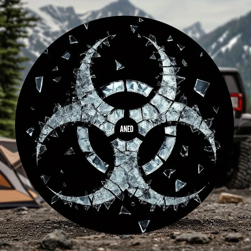 

Biohazard Cracked Glass Spare Tire Cover Waterproof Vehicle Protector with 'ANED' Center