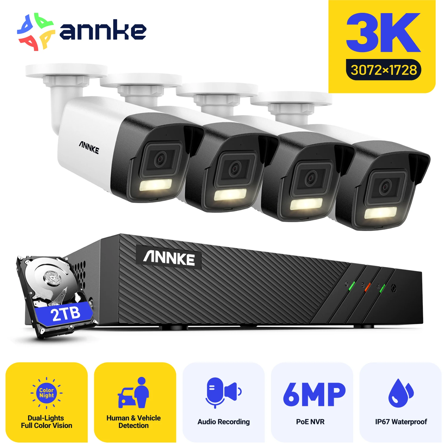 ANNKE 8CH CCTV 보안 카메라 시스템, 스마트 IR 네트워크 카메라, 야간 투시경 모션 감지, 원격 모니터 감시 키트, 5MP