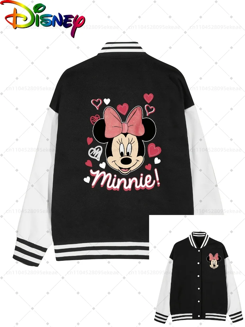 

DISNEY Mickey and Minnie Baseball Jacket Men Fashionable Sports and Leisure Autumn Winter Jacket Loose Cartoon Top Teenagers