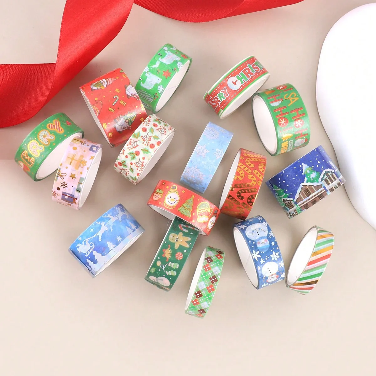 17 rouleaux/boîte, ruban washi bronzant à motif de Noël, adapté au bricolage de fêtes de vacances, cadres photo et cadeaux de décoration de coffrets cadeaux