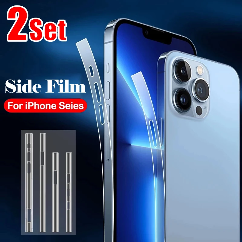 2 Set Carbon Fiber Sticker Clear Matte Phone Side Film For IPhone 15 14 13 12 Pro Max mini Frame Protective Border Hydrogel Film