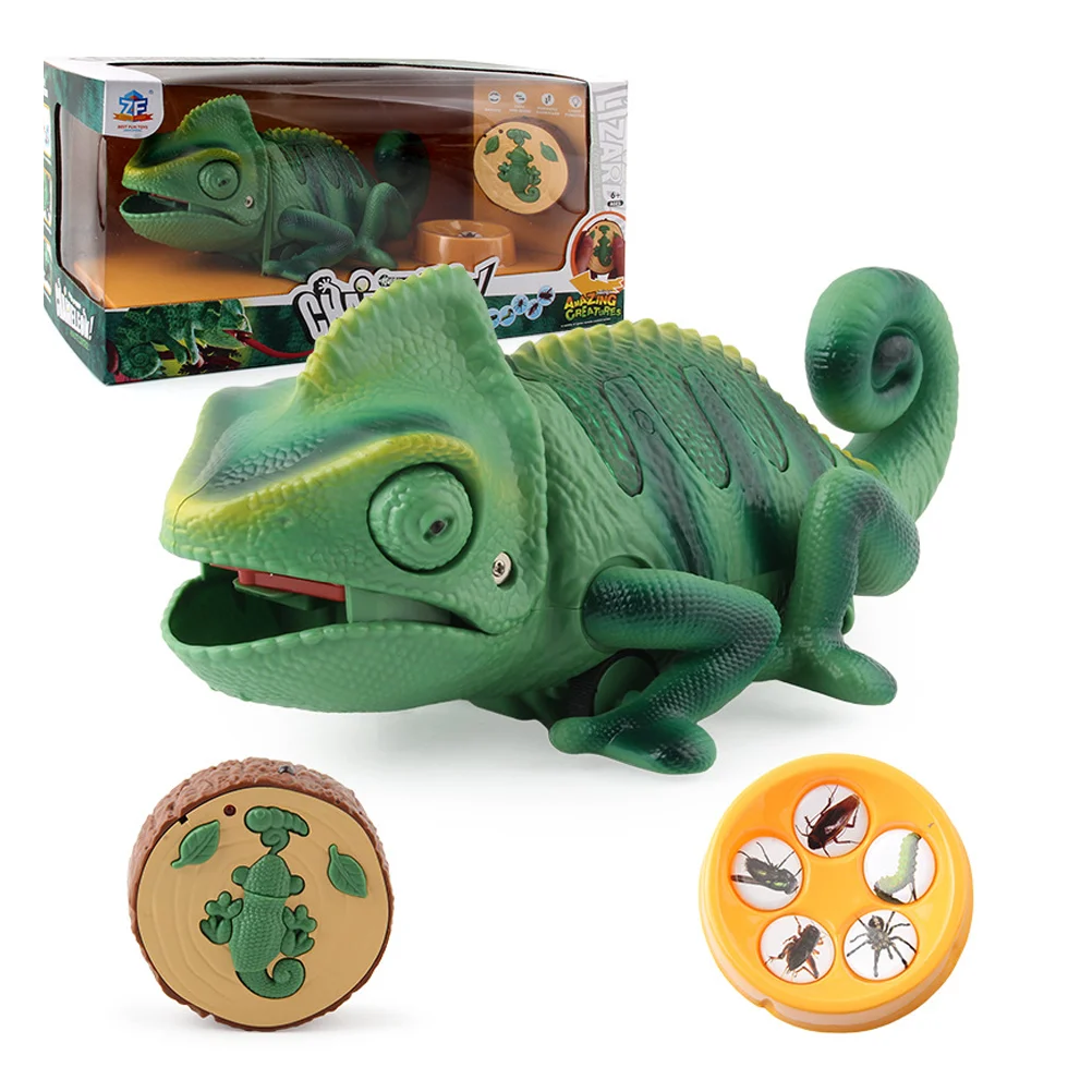 Electric Remote Control Light Crawling Chameleon Feeding Lizard Educational Toys Eat Cards Eating Game Childrens