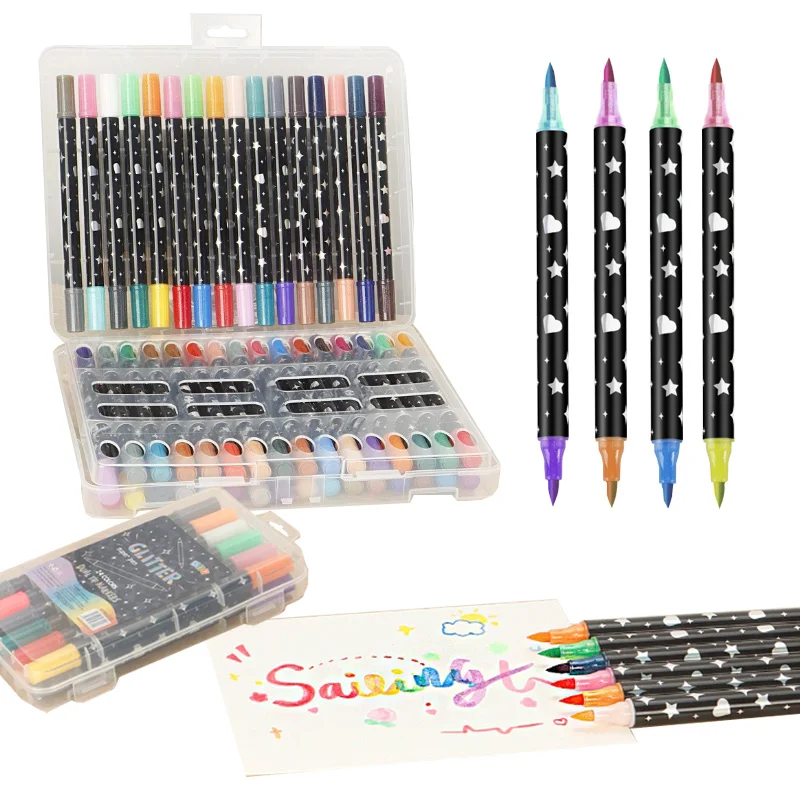 

24/48/72/96/120 Color Double-Head Two-Color Glitter Acrylic Marker Set Strong Covering Power Painting Graffiti DIY Decoration
