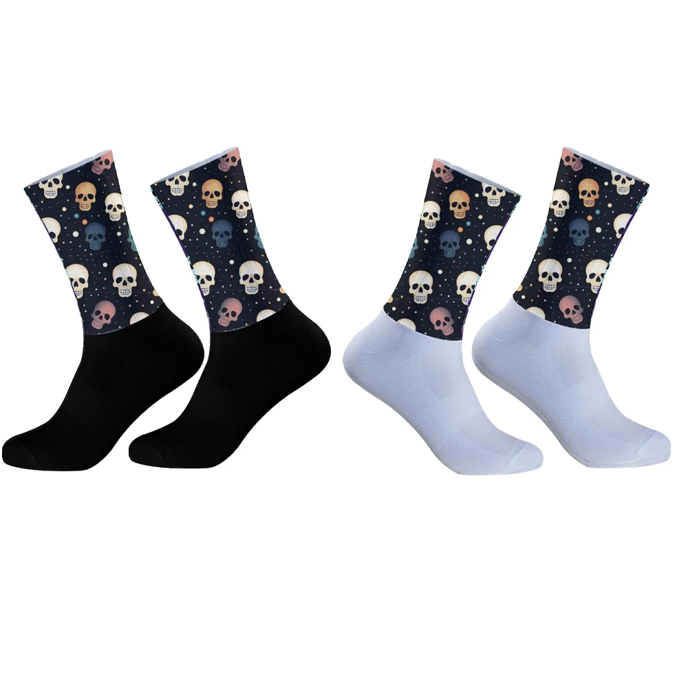 

Велосипедные носки с черепом, черно-белые - красочные велосипедные носки с принтом костей граффити для мужчин и женщин