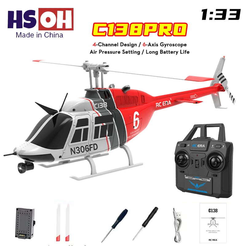 

Радиоуправляемый вертолет C138, модель колокольчика в масштабе 1:33, 2,4 ГГц, одиночный ротор, двойные лопасти, стабильная полета, летающая игрушка для дома для взрослых и мальчиков