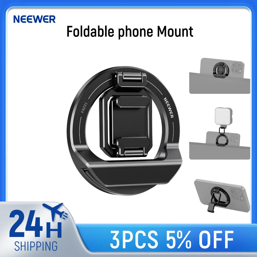 NEEWER Foldable phone Mount with Cold Shoe for MagSafe iPhone 15 Pro Max 14 13 12 MacBook Air 13