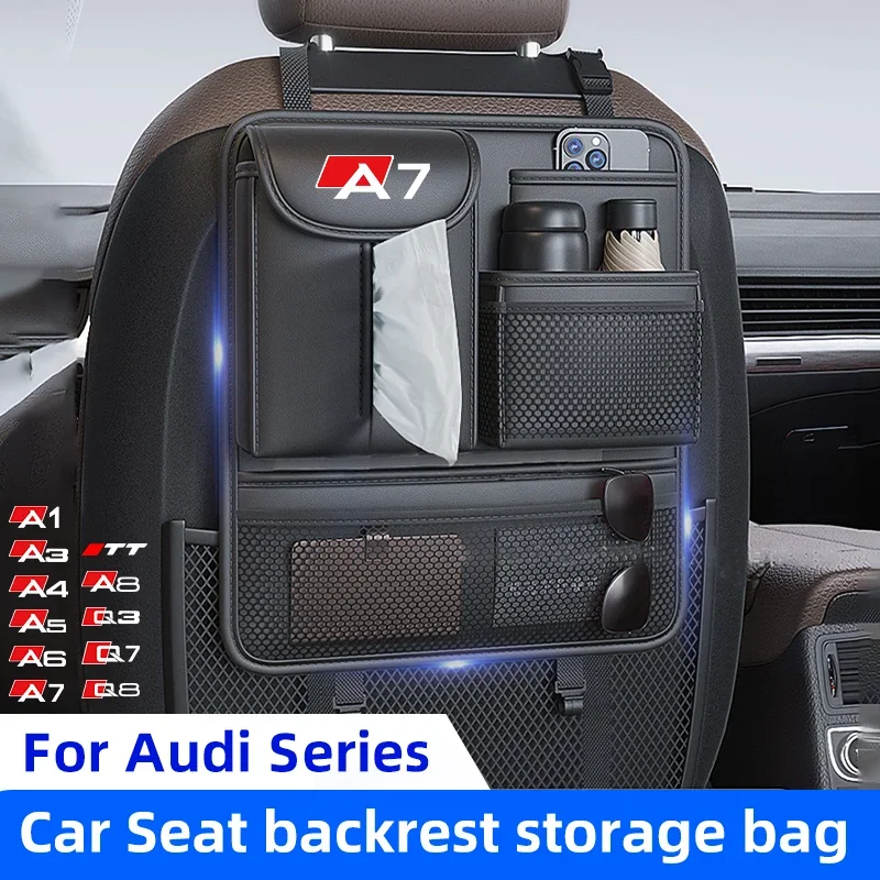 

Car Seat Backrest Organizer Storage Bag For Audi A1 A3 A4 A5 A6 A7 A8 Q3 Q7 Q8 TT Leather Pad Interior Backrest Hanging Mounted