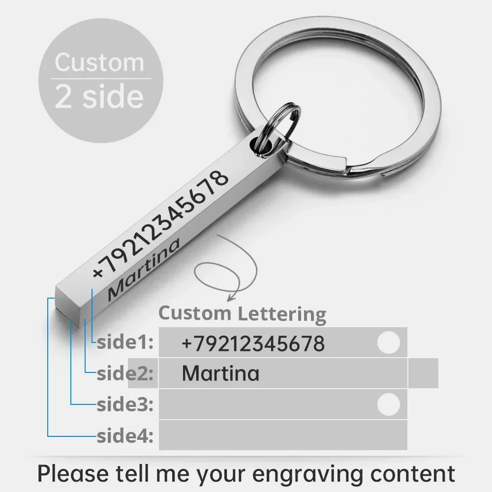 Personalisierter 3D-Bar-Schlüsselanhänger mit Gravur, Text, Name, Datum, individueller Schlüsselanhänger, Edelstahl-Schlüsselanhänger, Ringe, Halter, bestes Geschenk P039